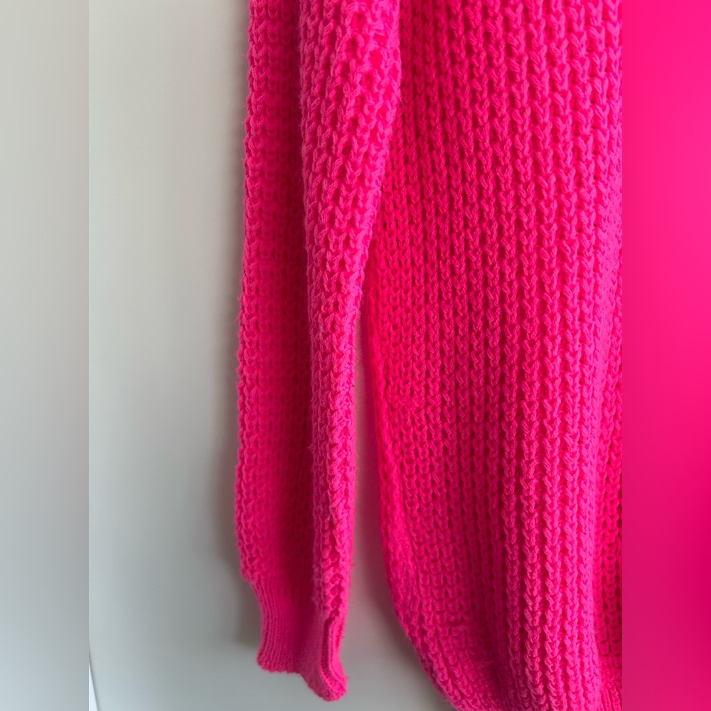 Women's Crewneck Waffle Sweater in Hot Pink - Picture 3 of 6
